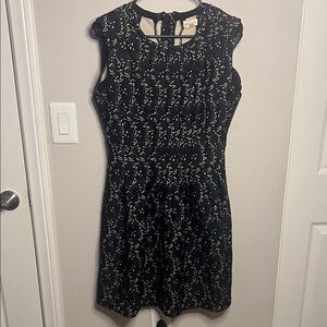 Meadow Rue Elegant Black and Cream Patterned Mini Dress
